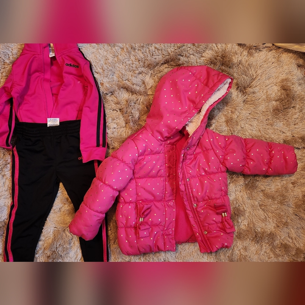 Puff coat and Adidas jumpsuit